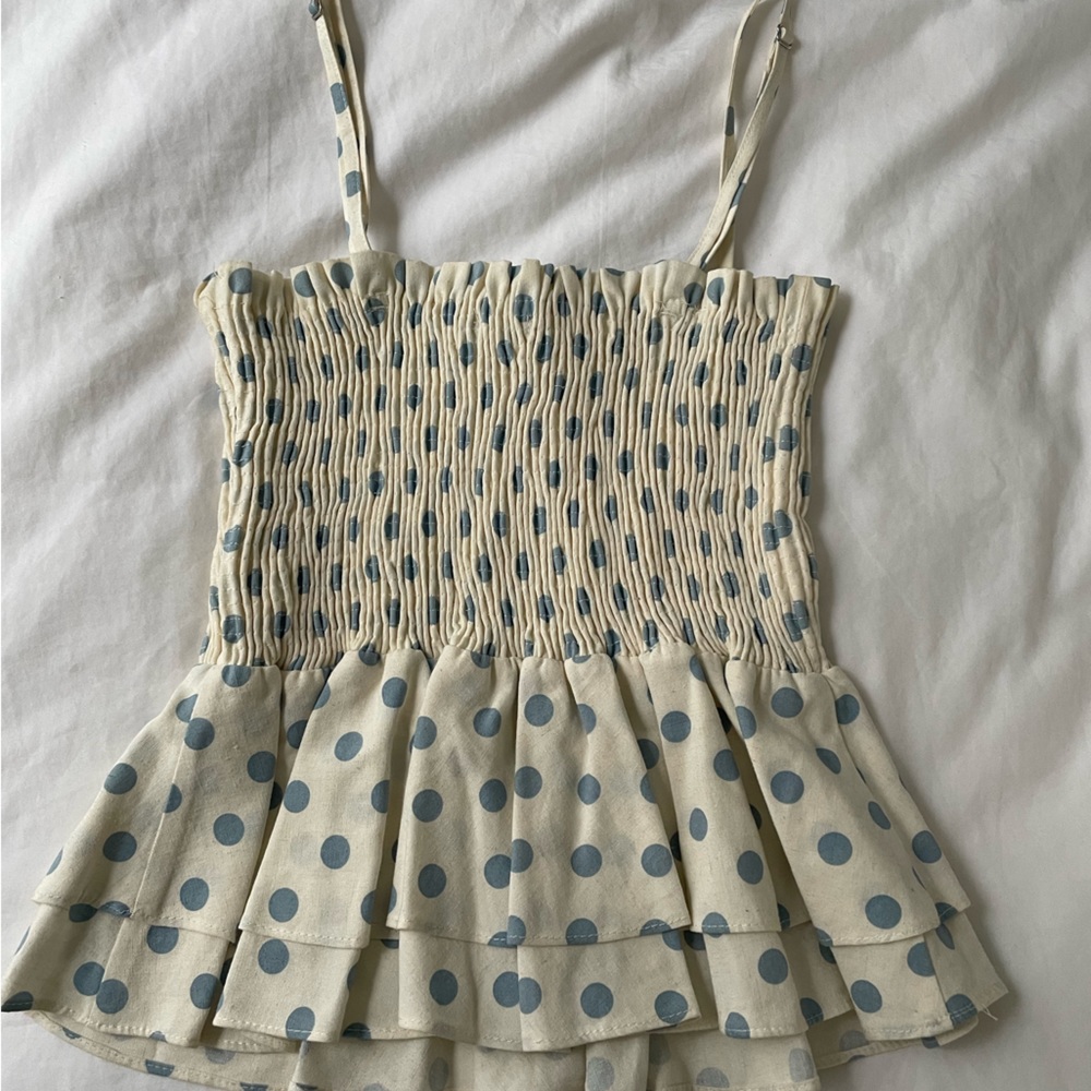 Zara Cream and Light Blue Polka Dot Tank Top